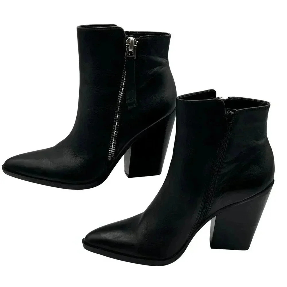 Naturalizer Rooney Womens 7M Booties Black Soft Leather Ankle Zipper Boots